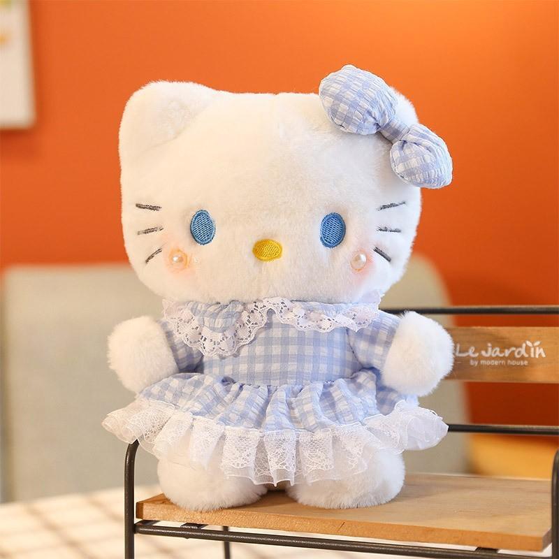 Hello Kitty Plush Toy With Checkered Dress And Bow Decor For Collectors And Kids