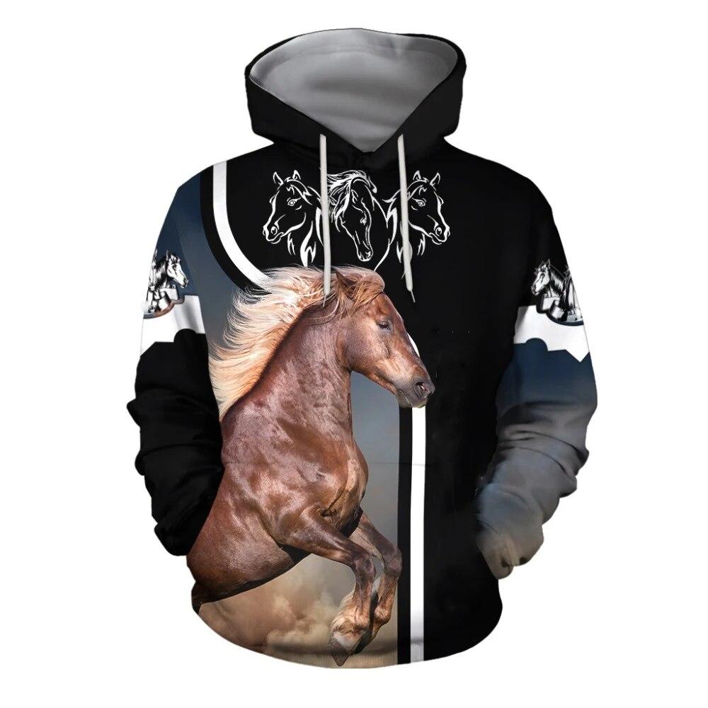 Popular Animal 3D Printing Sweatshirt Colored Horse Men's and Women's Hoodie Brand Design Harajuku Pullover Autumn and Winte