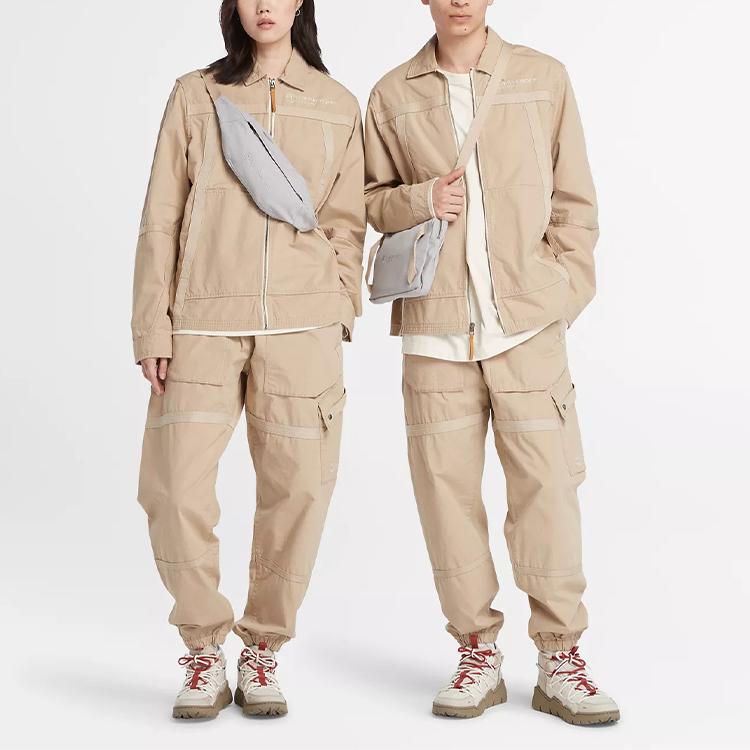 Timberland Solid Color Spliced Collar Long Sleeve Jacket Unisex Jackets Khaki A6BQT-269