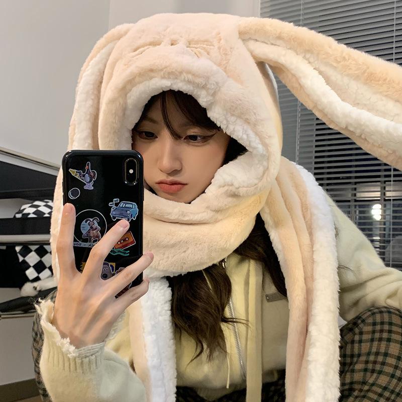 Eye Catching Three Piece Cute Scarf, Hat & Glove Sets with Enlarged Ears, Scarf Gloves, Plush Imitation Rabbit Fur, Lei Feng Ear Protection Hat
