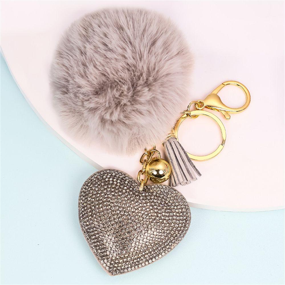 for Women's Bags Girls Ornaments Rhinestone Heart Rhinestone Keyrings Bag Pendant Pompom Keychains