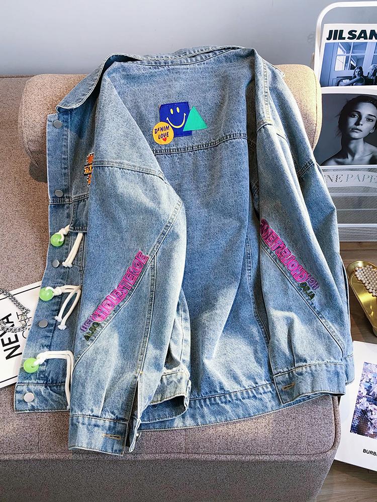 Осенне-зимняя модная джинсовая куртка большого размера для девочек с флокированными буквами, пальто, женское пальто с длинными рукавами для парней, джинсовая верхняя одежда для влюбленных пар