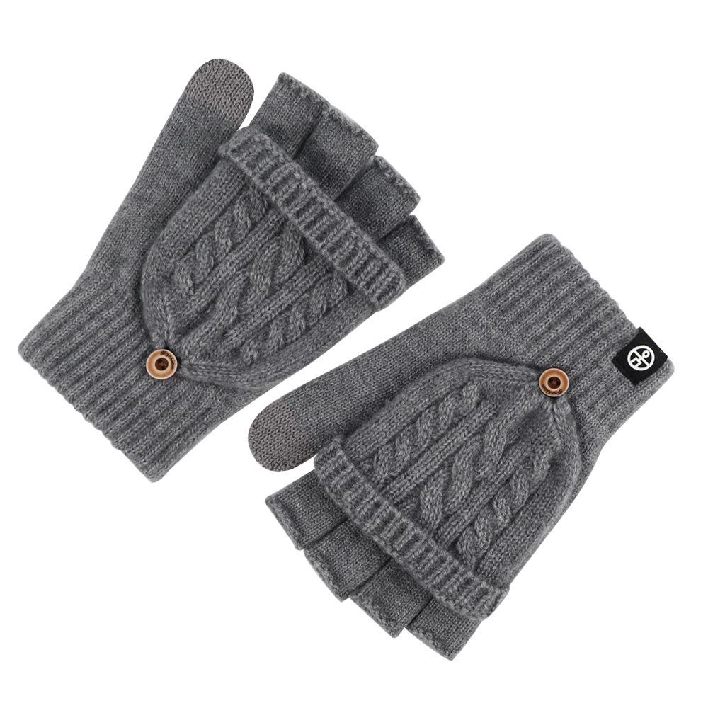 Thickening Fingerless Flip Gloves Wool Knitted Finger Free Gloves  For Men Women Unisex