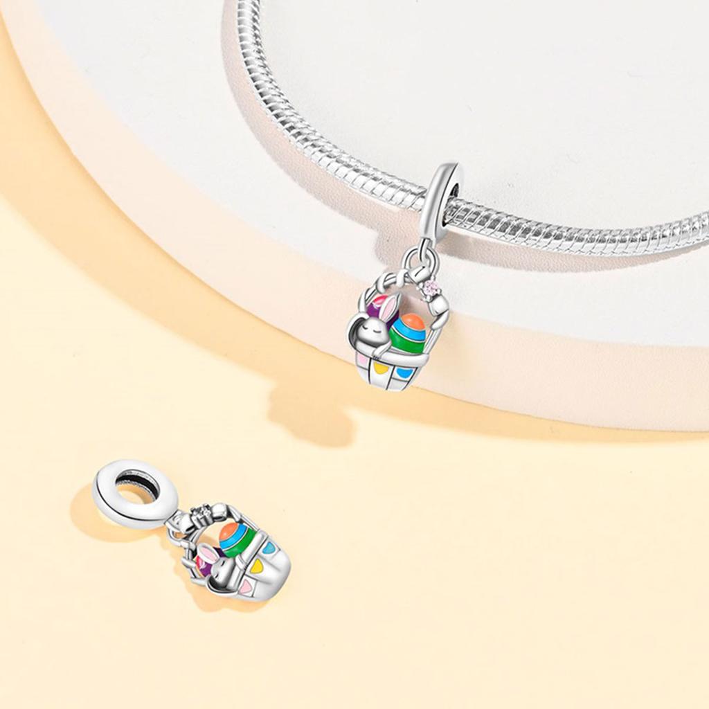 Подвеска Шарм Бусина Медь Кролик Яйцо Корзина Бусины Подходят для Оригинального Браслета для Изготовления Ювелирных Изделий Подарок на День Святого Валентина