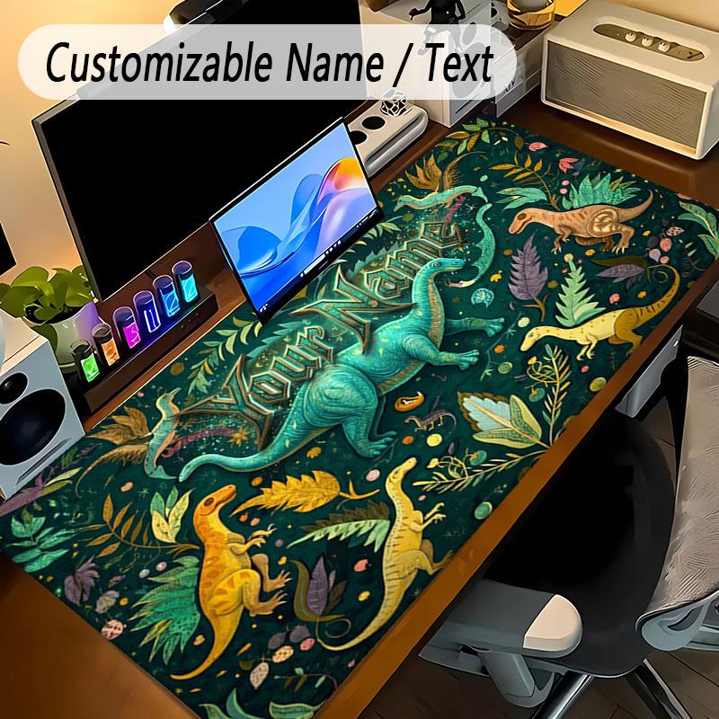 Dinosaur Theme Personalized Mouse Pad Custom Name Text Non Slip Desk Pad For Laptop Office Desktop