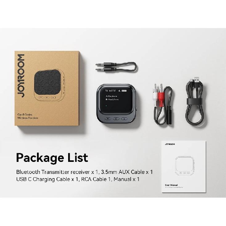 Joyroom Bluetooth 5.4 Receiver Transmitter 2-IN-1 AUX Car Bluetooth Adapter With LED Display TX/RX Dual Mode For Car Music