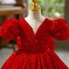 Red Sequin Puffy Skirt Formal Dress for Girls - Princess Birthday & Piano Performance Costume