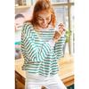 Women's White Black Striped Basic Soft Textured Loose Sweatshirt Swt-19000457
