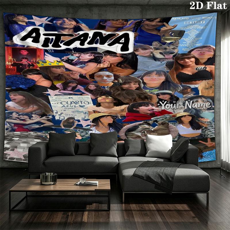Aitana Custom Name Wall Tapestry Aesthetic Wall Hanging Printed Fabric Blanket Decorative Tapestries for Bedroom Living Room Home Decor