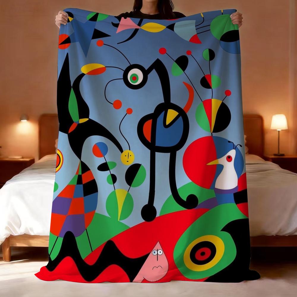 Modern Surrealism Joan Miro Art Throw Lightweight 240g Flannel Blanket Soft Skin-friendly for Summer Cooling