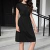 Женское платье с коротким рукавом, круглым вырезом, однотонное, повседневное и элегантное, длиной до колена