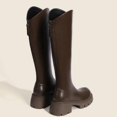 Модные зимние 2024 осенние ботфорты на платформе для женщин, водонепроницаемые, большого размера, теплые, качественные, из ПУ, трендовые, новинка, ботинки с высоким голенищем до колена для женщин