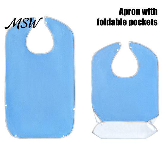Machine Washable Mealtime Bibs Adult Large Bib, Solid Color Waterproof Clothing Protector, with Deep Crumb Protectors Catcher Design, Adjustable Snap