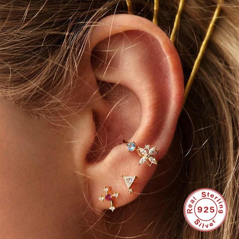 Серьги-гвоздики из стерлингового серебра S925, модные, персонализированные, набор серег-гвоздиков, серьги с покрытием K-золотом, японский и корейский темперамент