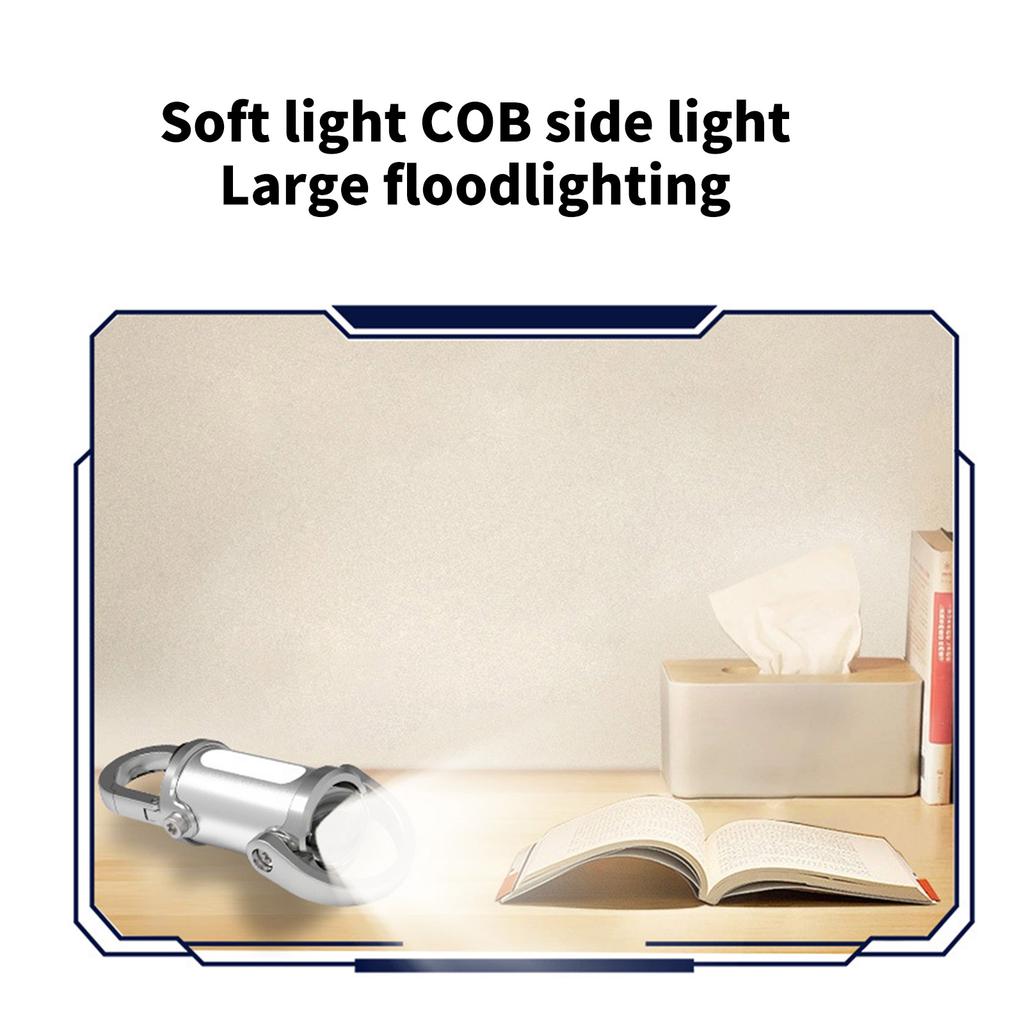 Portable LED Work Light Keychain Pendant USB Rechargeable Flashlight Keyring for Camping Pocket Sized Key Chain Tool