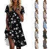 Women's Casual Fashion Stand Collar Floral Print Short Sleeve Dress