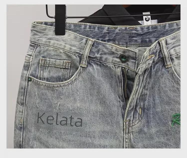 Модные зеленые облегающие мужские джинсовые шорты с вышивкой, летняя коллекция 2023 г.