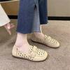 Breathable and Comfortable Soft Leather Flats, Summer Hollow Sandals, New Soft-soled Casual Temperament, One-pedal Doudou Single Shoes