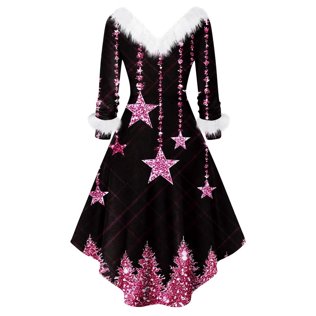 Женское модное повседневное приталенное платье с рождественским принтом для вечеринки с длинными рукавами