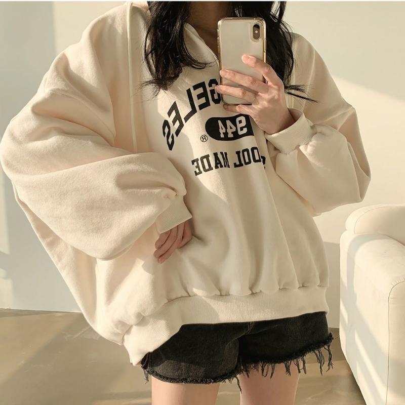 Zipper Hooded Sweater Women's Autumn and Winter Models Plus Down Thick Section Thin Section Spring and Autumn Loose Oversize Tops