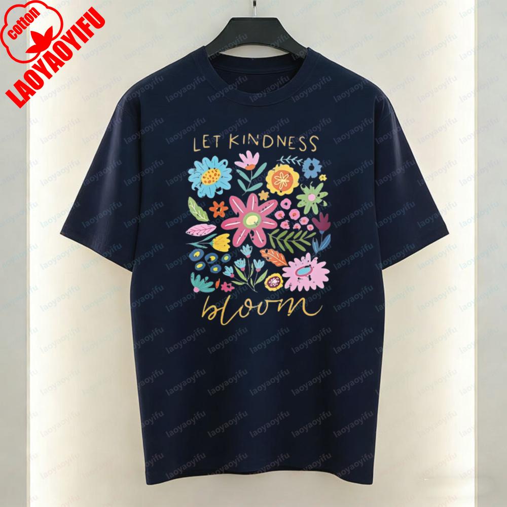 Let Kindness Bloom Art Aesthetic TShirt Colorful Wildflower Graphic Tops Fun Trendy Harajuku Casual Style Cotton Tee for Women