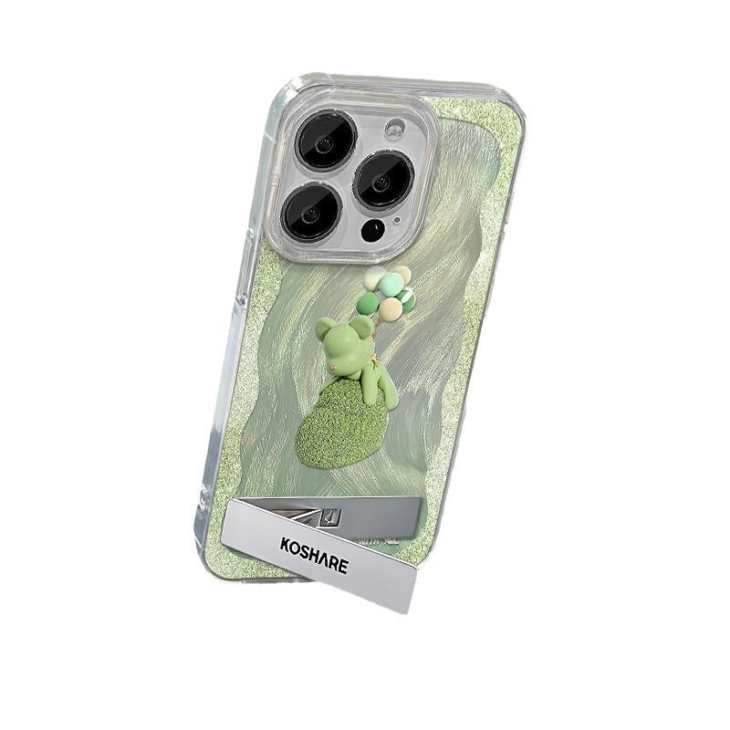 Подходит для чехла для мобильного телефона Apple 15 Iphone14 Подставка 'Медведь с воздушным шаром' 13pm Перьевая пряжа 12 Лазер 11 Большое отверстие Противоударный