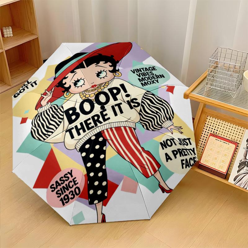 Betty Boop Windproof Auto 8 Rib Folding Umbrella Portable Outdoor Parasol