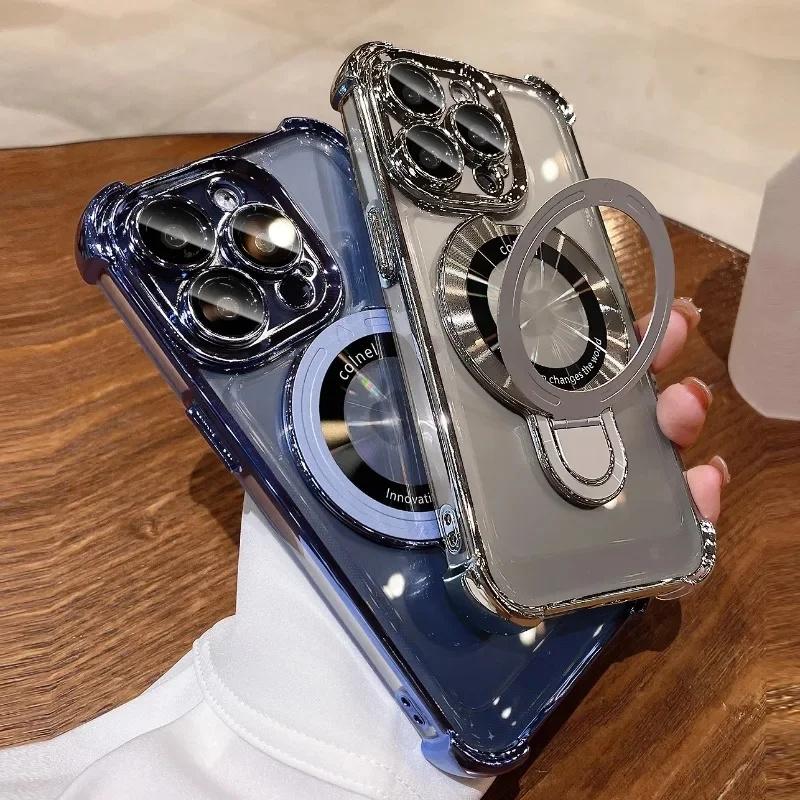 Роскошный противоударный чехол с магнитным кронштейном для iPhone 16 15 11 12 13 14 Pro Max Plus для Magsafe с чехлом-подставкой