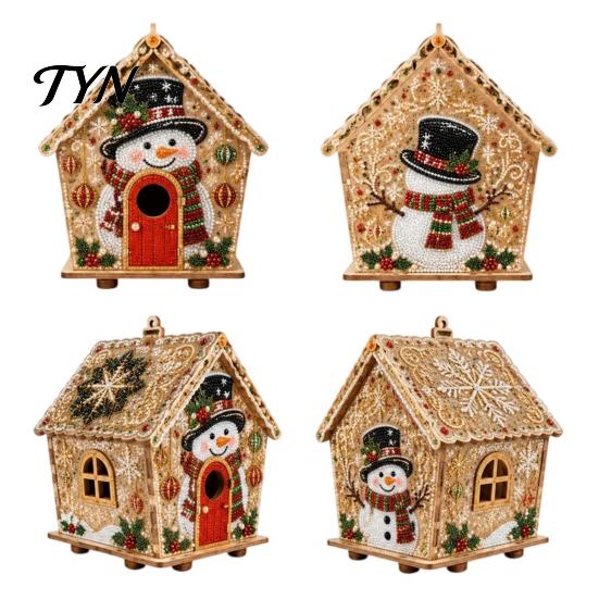 Handmade Assembly Model DIY Christmas Faux Pearl Art Painting Hanging Pendant Kit, 3D Bead Gingerbread Wooden Craft Project House Miniature