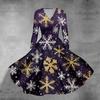 Women's Casual Fashion Christmas Printed Long Sleeve V-Neck Sexy Pocket Dresses