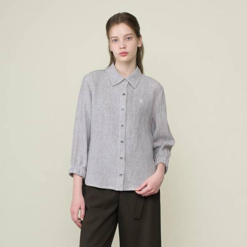 Bcbg Linen Stripe Logo Blouse B6m4b420