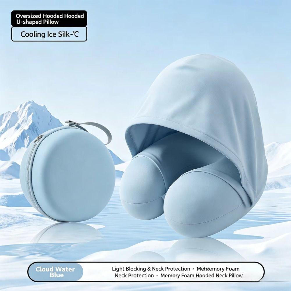 Foldable Design U-Shaped Neck Pillow Slow Rebound Hooded Neckrest Pad Long Flights