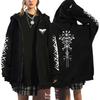 Модные черные худи, женский худи оверсайз, зима, теплый, дизайн с воронами викингов, куртка на молнии, повседневный, уличная одежда в стиле Y2K