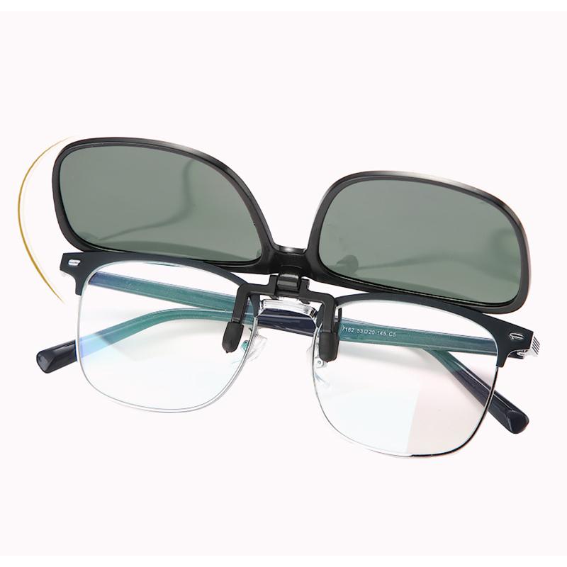 Clip Polarized Sunglasses Square Men Clip On Glasses Flip-up Frames Sunglasses Covers Blue Night Vision Color Lens