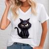 Outdoor Women's T-shirt Cat Printed Short Sleeve Female Harajuku Tees Ladies T Shirt Oversized V-neck Tops Animal Women Clothing