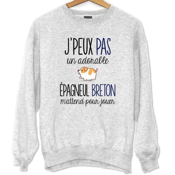 Sweat - Épagneul Breton - Humour Drôle - Unisexe - Manches Longues - Gris