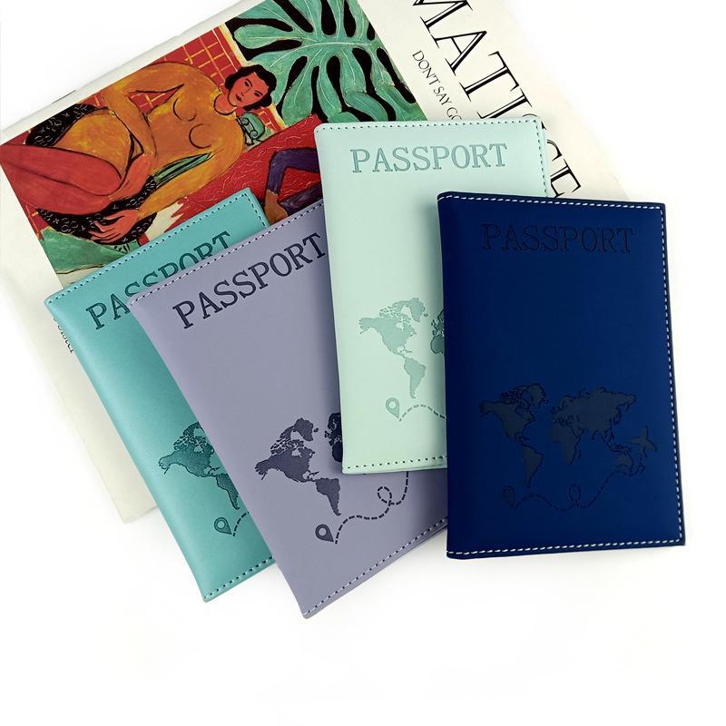 PU Leather Passport Holder with Map Design and Single Edge Sewing