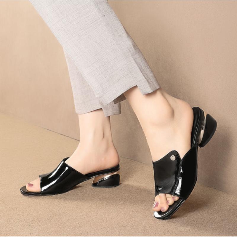 Модные женские шлепанцы, женские шлепанцы на квадратном каблуке, летняя обувь на высоком каблуке, уличные шлёпанцы с открытым носком, женские туфли-лодочки Zapato Mujer