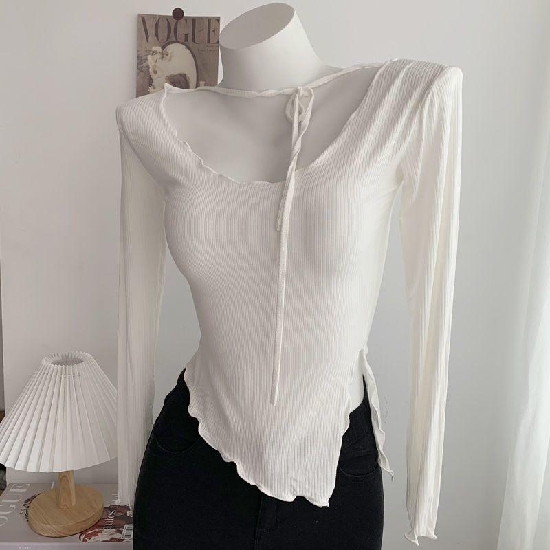 Розовая уникальная футболка с длинным рукавом и неровным подолом с разрезом, базовый слой, топ для защиты от солнца