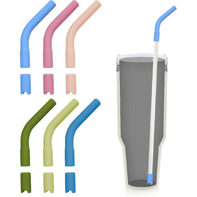 12 Pcs Silicone Straw Tips with Bottom Sleeve Reble Silicone Tips for Metal Straws Food Grade Rubber Straw Tips Flex Elbow Straw Covers for Stanley