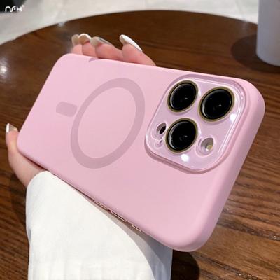 Роскошный чехол для iPhone 16 Pro Max из жидкого силикона с магнитной фиксацией Magsafe для iPhone 12 13 14 15 16 Plus Защитная крышка для объектива