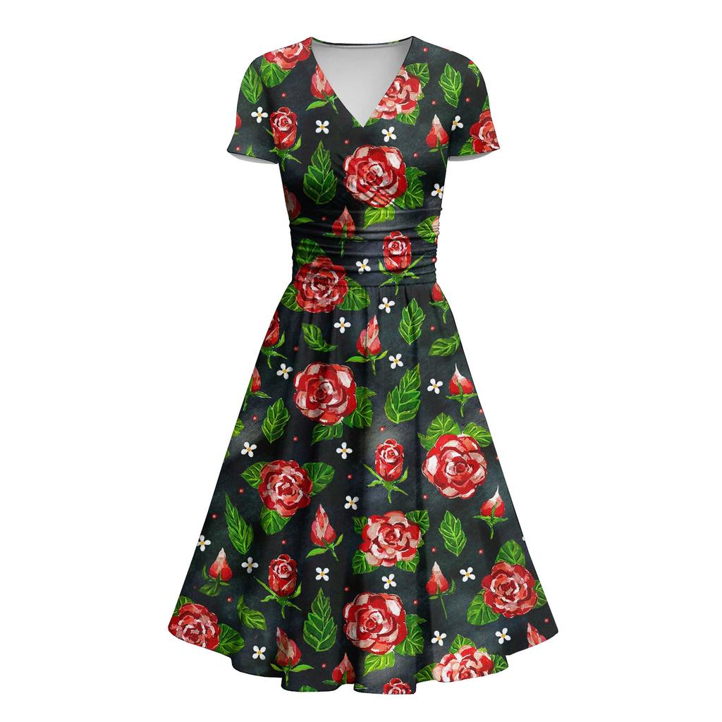 Женское платье принцессы, сексуальное плиссированное платье с короткими рукавами и v-образным вырезом на день святого Валентина, с принтом на талии