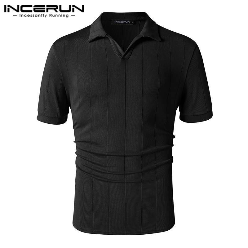 INCERUN Летние мужские тонкие топы-поло с короткими рукавами и V-образным вырезом с лацканами