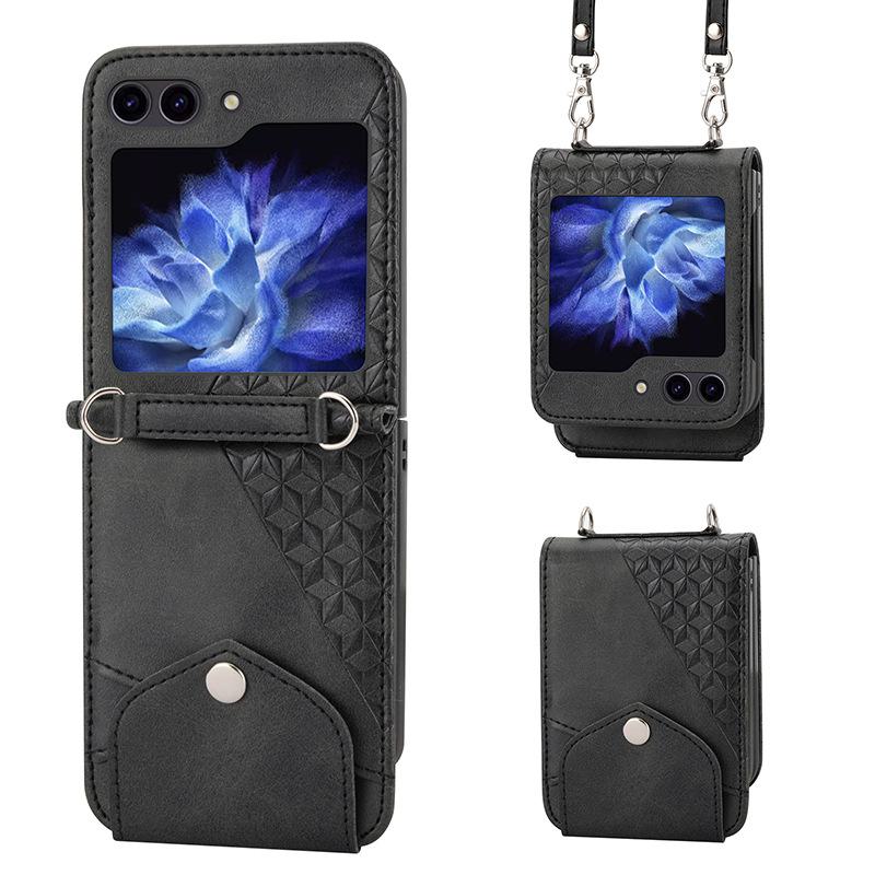 Samsung Z Flip Leather Case, Calf Pattern Full Coverage for Z Flip5, 4, 3.