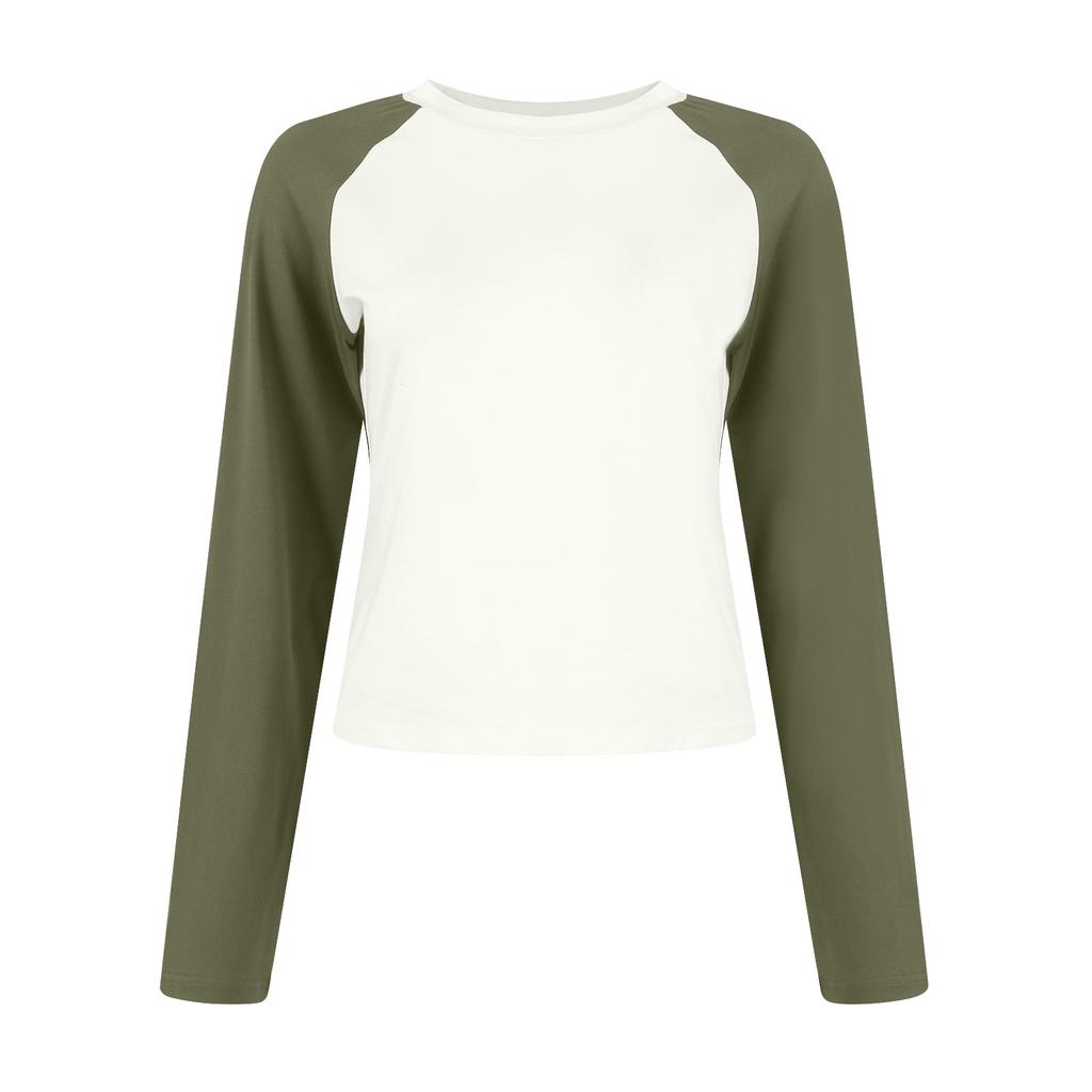 Женские рубашки с длинным рукавом, облегающие, эластичные, с цветными блоками, слегка укороченные топы