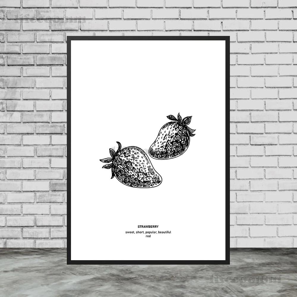 Турецкий кофе, художественный принт, плакат с яблоком, бананом, манго, фруктами и принтом, украшение, карандашный набросок фруктов для кухни, настенная живопись, без рамки