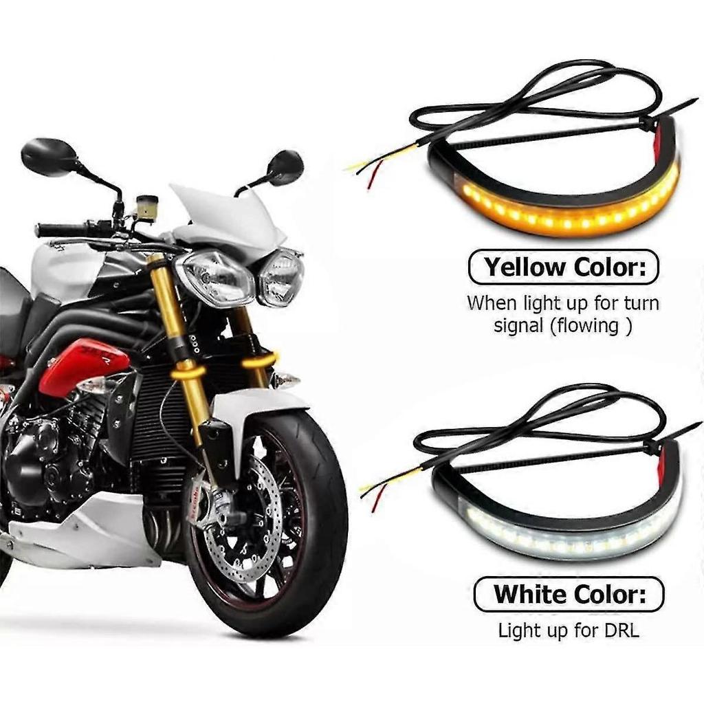 2pcs Motorcycle Led Turn Signal Light, Flexible Switchback Dual-color White & Amber Fork Turn Signal Blinkers For Motorbike