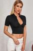 Women's Fashion New Blouse Female Black Half Zipper And Short Sleeve Crop Top Blouse