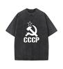2025 Summer 100% Cotton Washed Old Craft Oversized T Shirt Big Size O-neck Oversized Men T Shirt CCCP Print