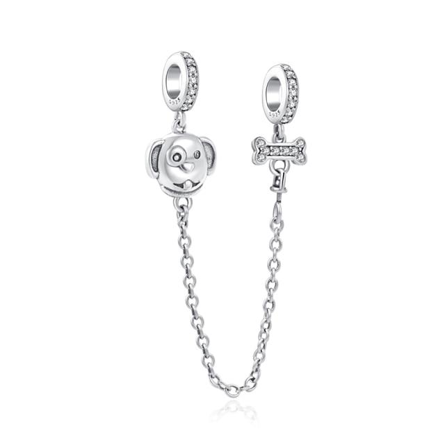 Silver 925 Zirconia Butterfly Flower Crown Safety Chain Charm Bead Fit Bracelet Pendant DIY Jewelry For Women